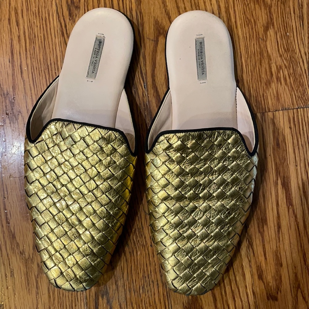 Bottega gold woven slides